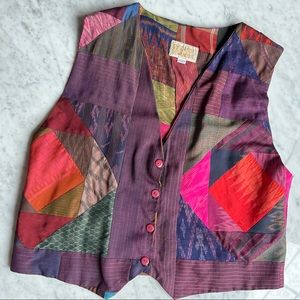 Laise Adzer vest vintage 1980’s boho patchwork silk size small